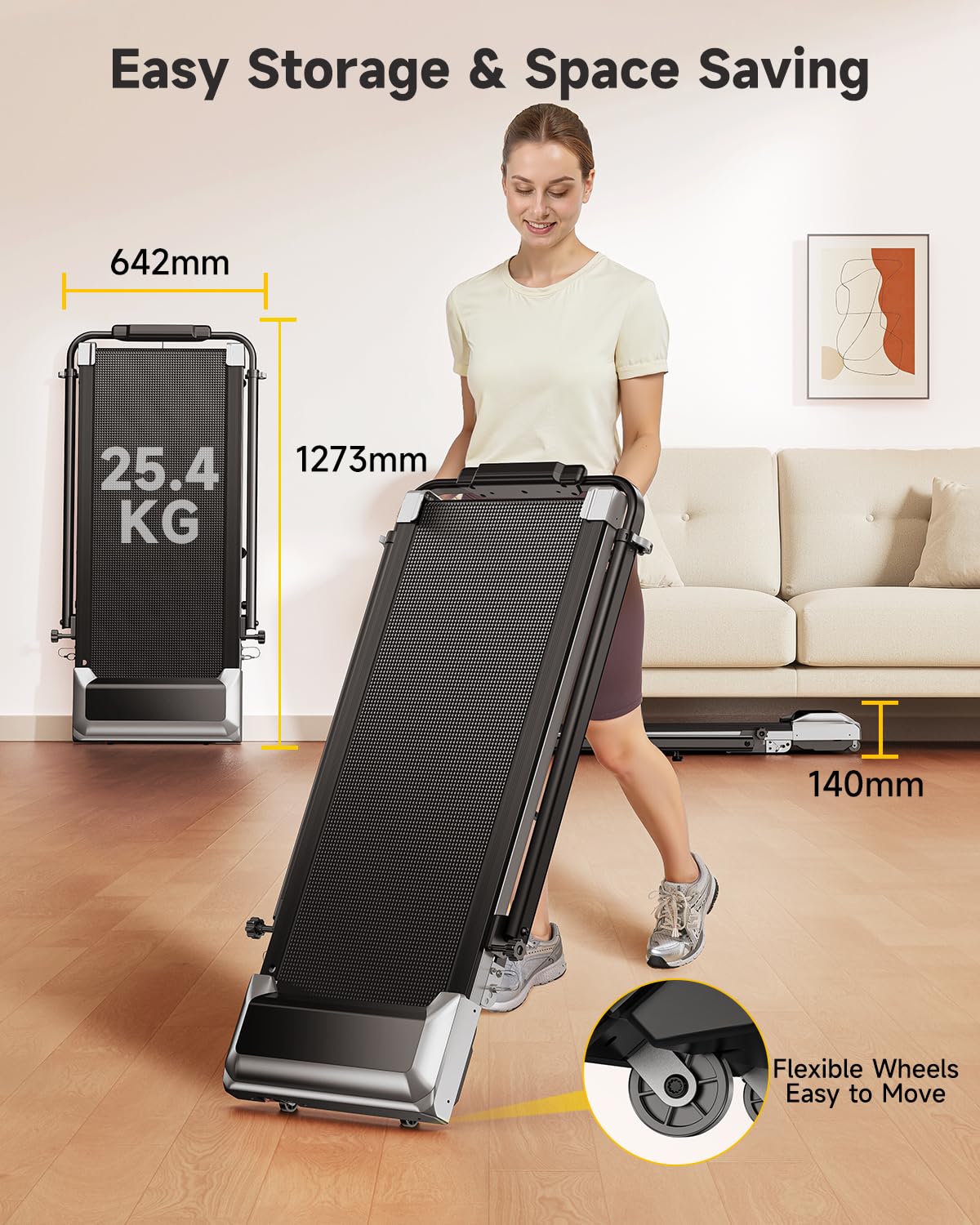 6-in-1 Folding Treadmill with Adjustable Incline, Handrail & Smart Display