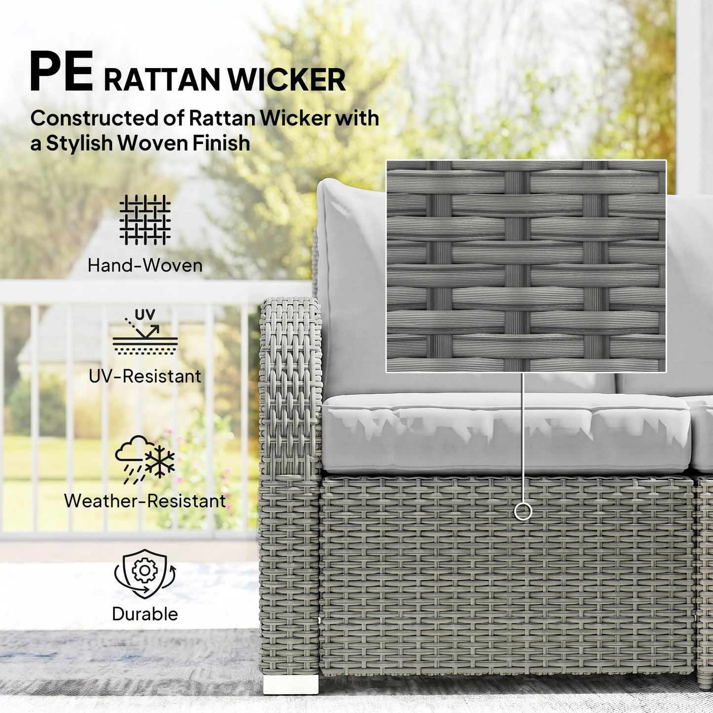 7 Seater Rattan Garden Furniture Set with Reclining Chairs, Footstools & Coffee Table